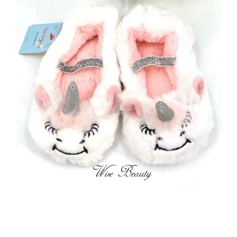 Toddler Girl Unicorn Ballet Flat Slippers Sz Small 12-24M White Pink Cat & Jack